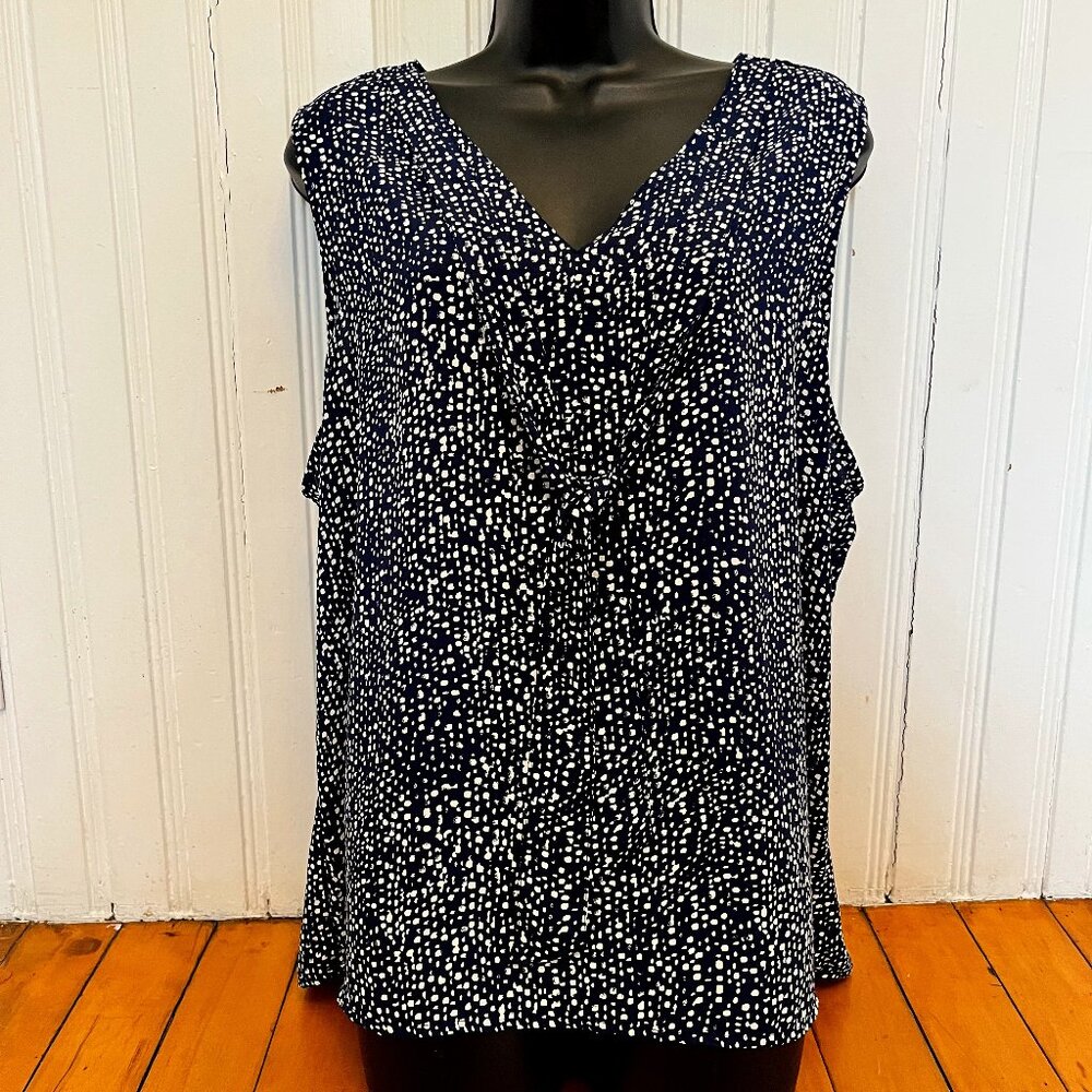 Reitman's Navy & White Self Tie Sleeveless Blouse, Size XXL